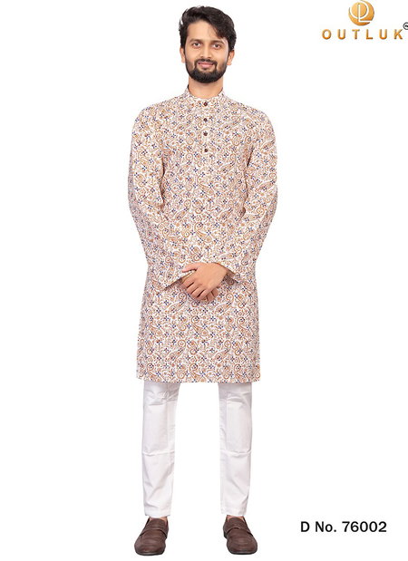 Multi Colour Outluk Vol 76 Fancy Ethnic Wear Cotton Kurta With Pajama Collection 76002